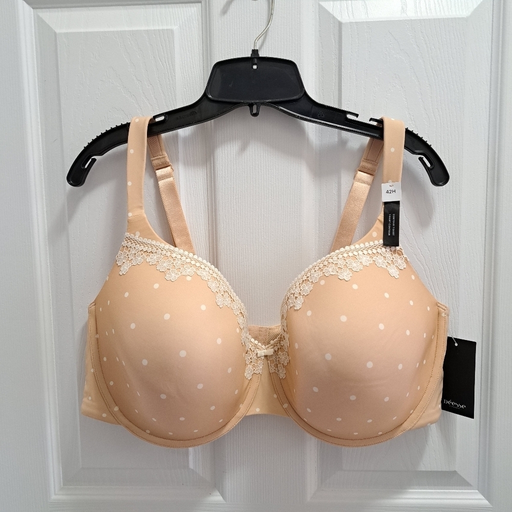 Deesse Contour T-Shirt Bra Women's Size 42H Undewire Polka Dot Lace NWT